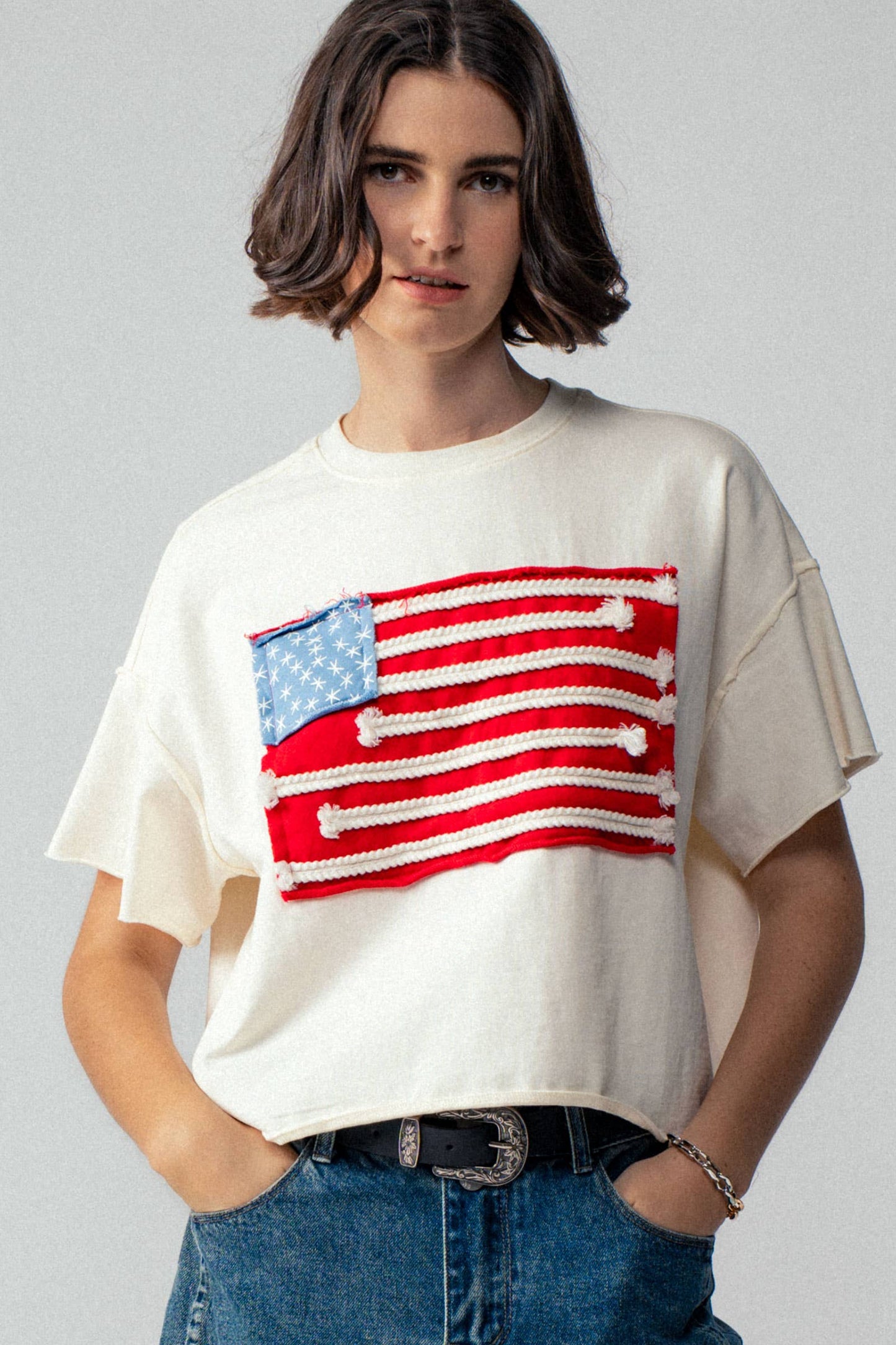 American Flag Rope Detail Graphic Tee