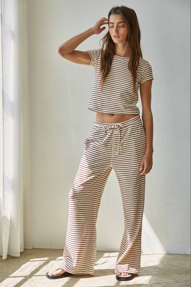 Knit Polyester Cotton Striped Short Sleeve Top