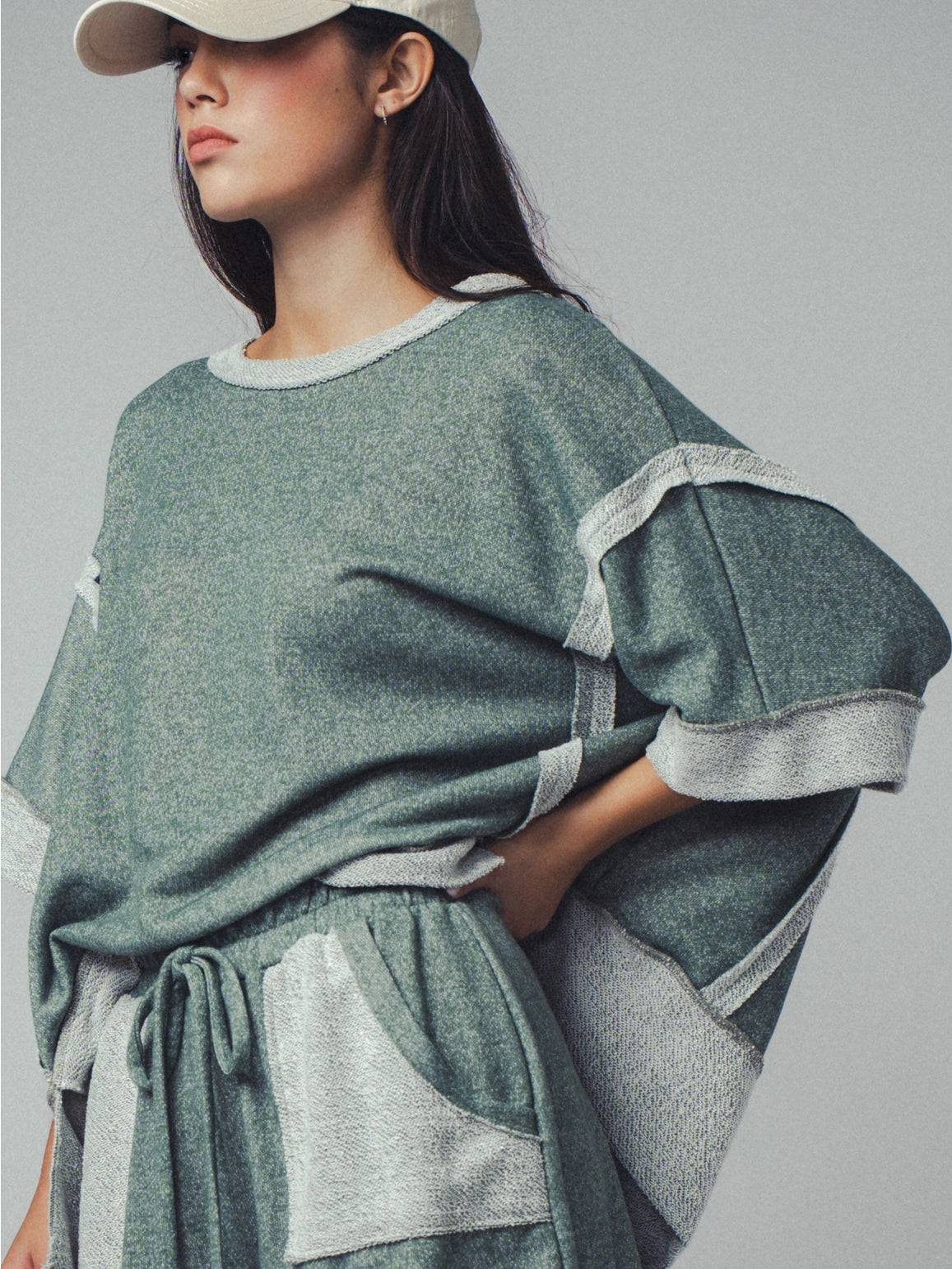 Garner Cozy Reverse Stitch Ribbed Sleeve Sweater