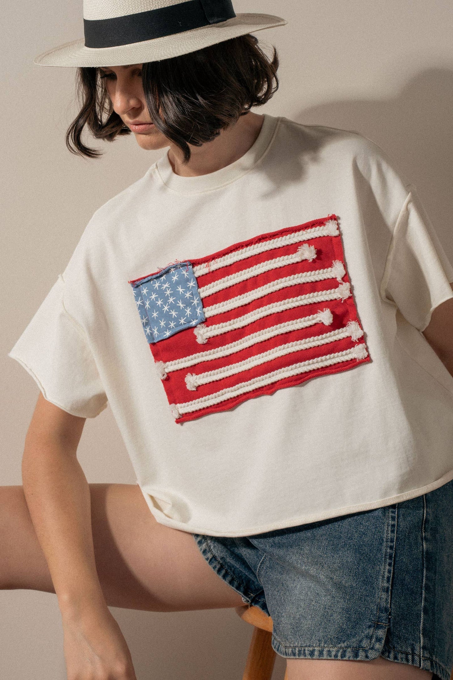American Flag Rope Detail Graphic Tee