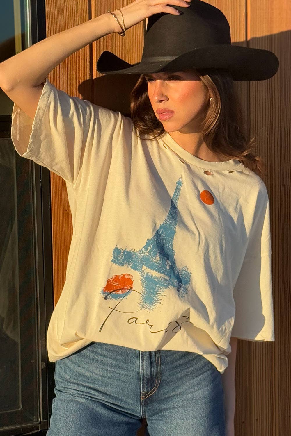 Eiffel Tower Oversized Vintage-Wash Graphic Tee