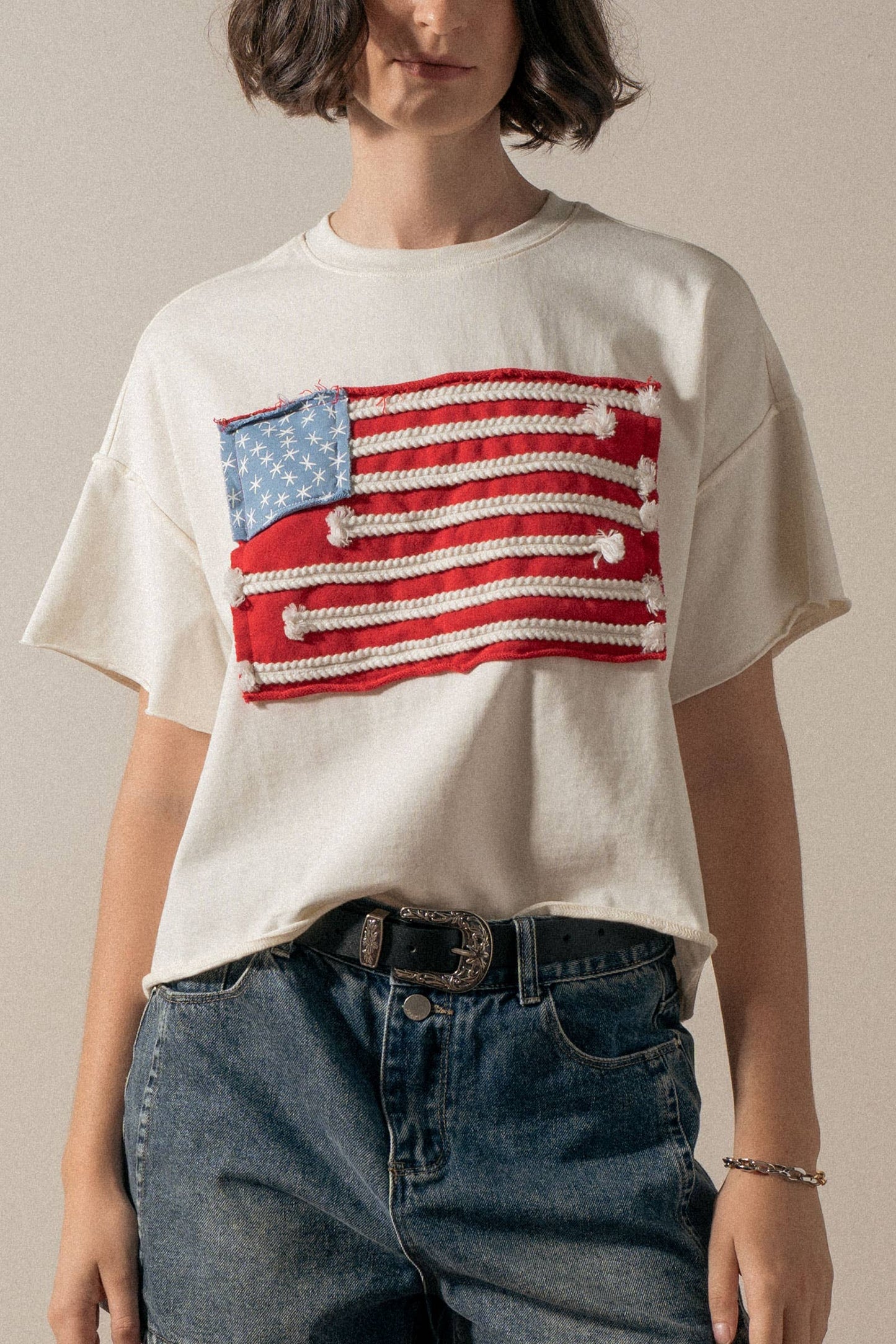 American Flag Rope Detail Graphic Tee