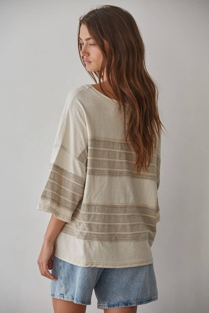Knit Polyester Spandex Striped Short Sleeve Flowy Top