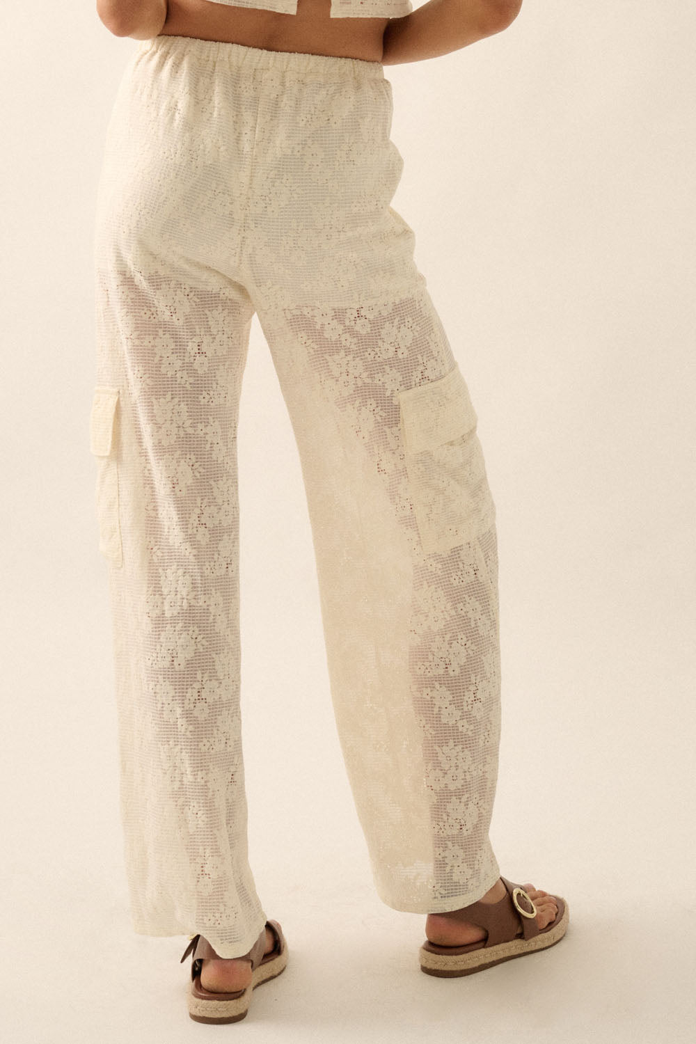 Floral Lace Drawstring Cargo Pants