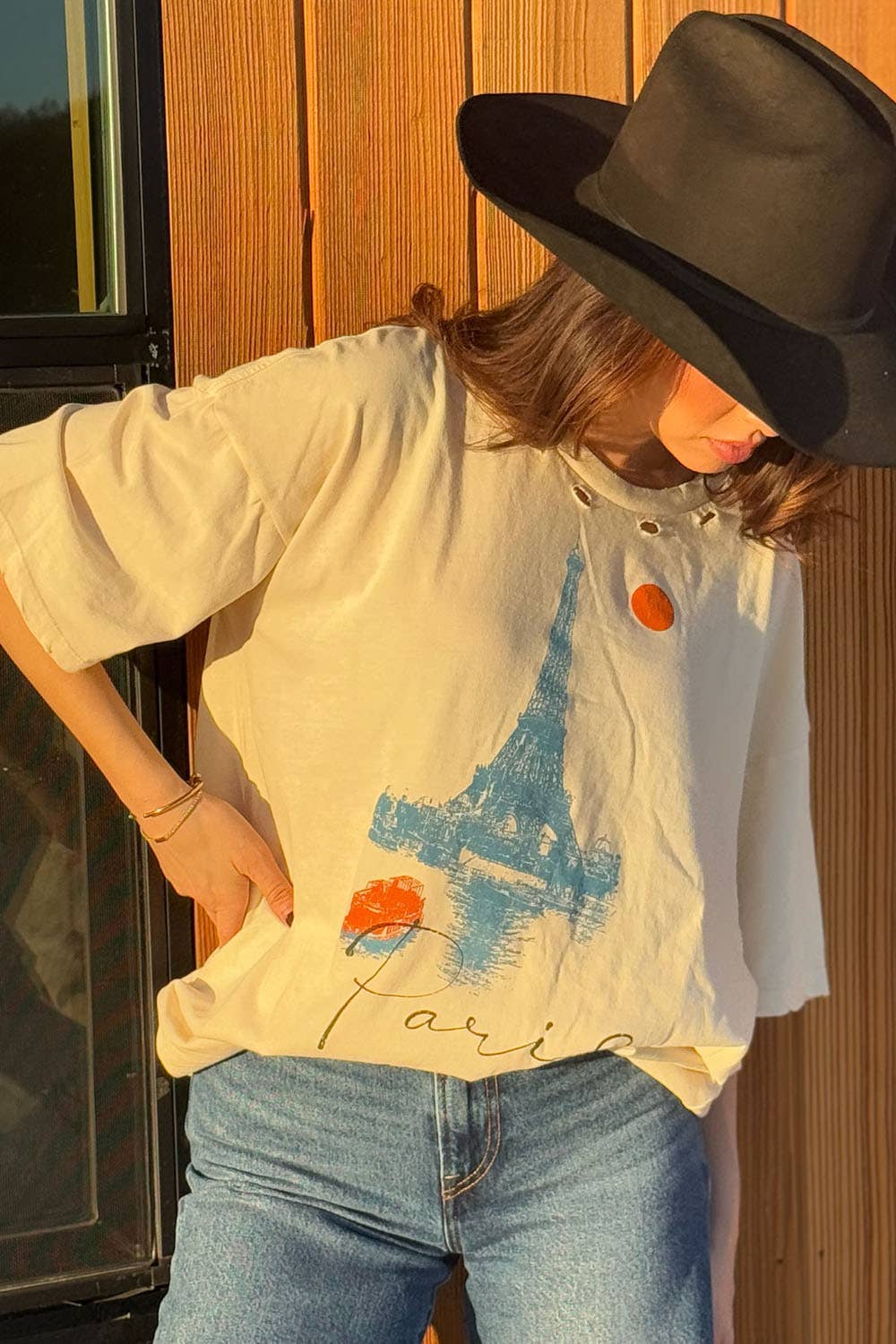 Eiffel Tower Oversized Vintage-Wash Graphic Tee