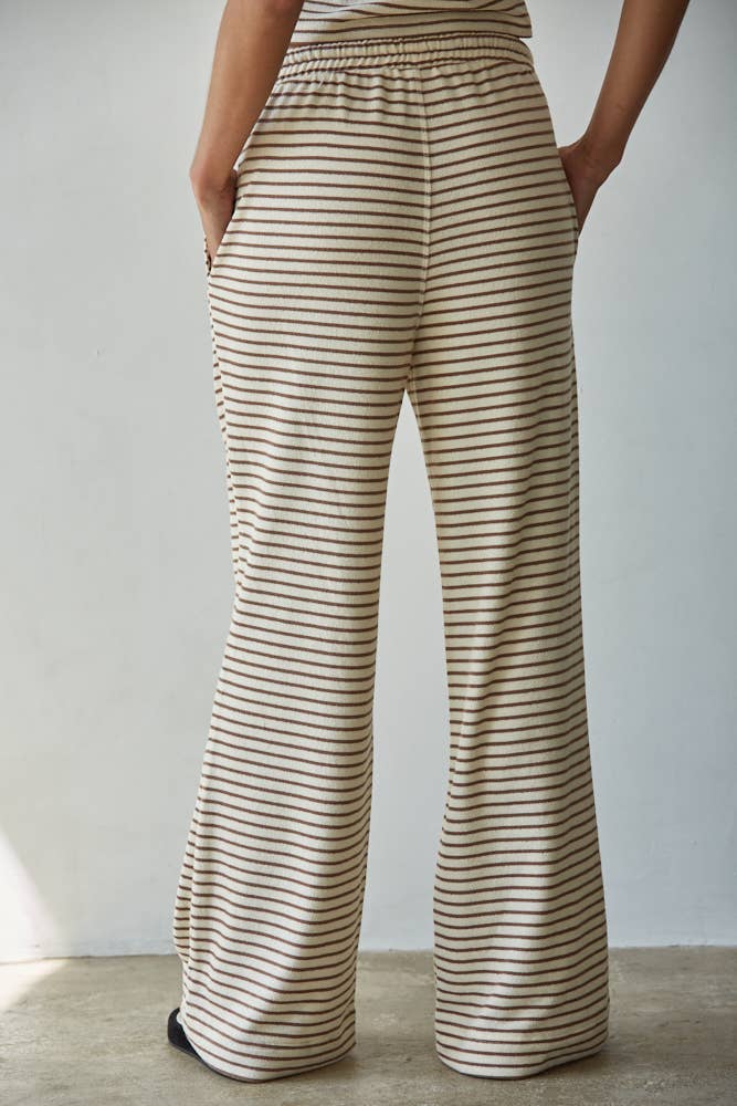 Knit Polyester Cotton Striped Flare Pants