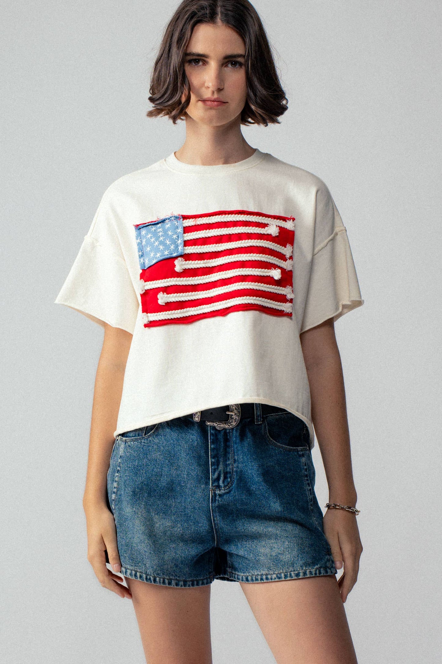 American Flag Rope Detail Graphic Tee