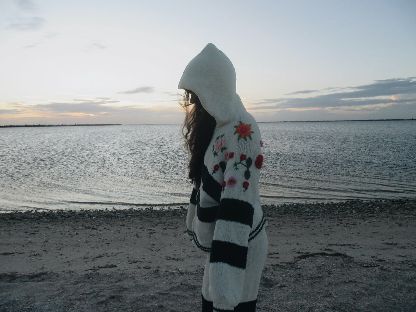 Striped pattern 3D embroidered hoodie zip-up sweater top