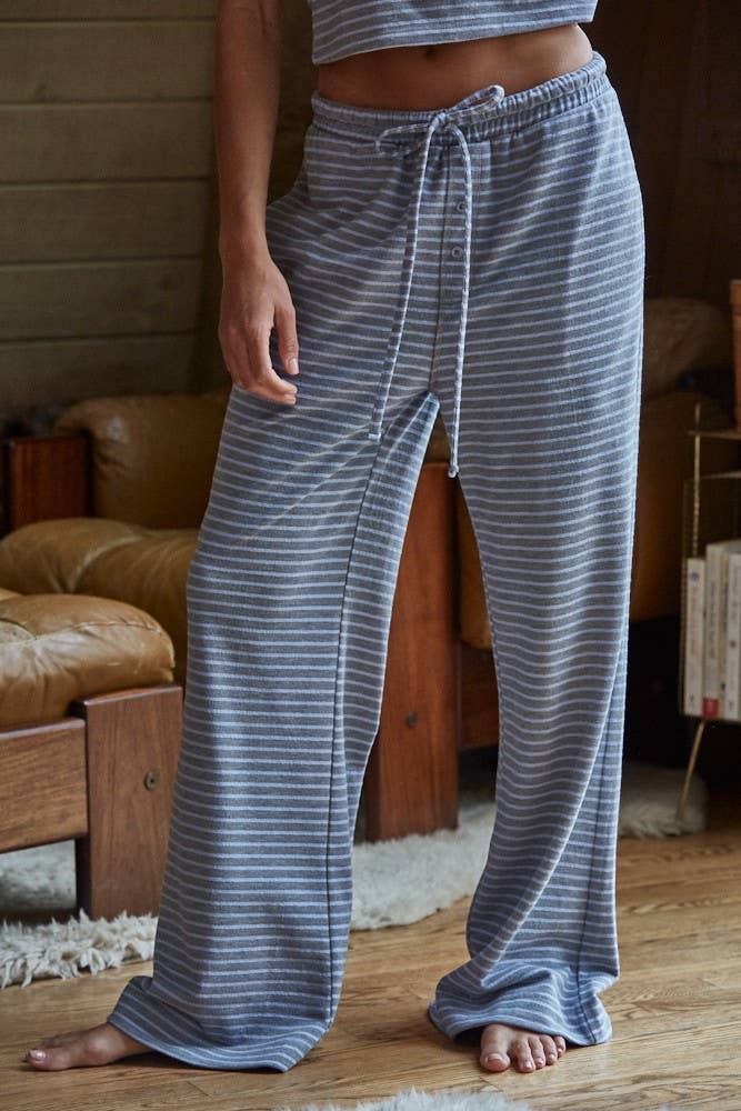 Knit Polyester Cotton Striped Flare Pants