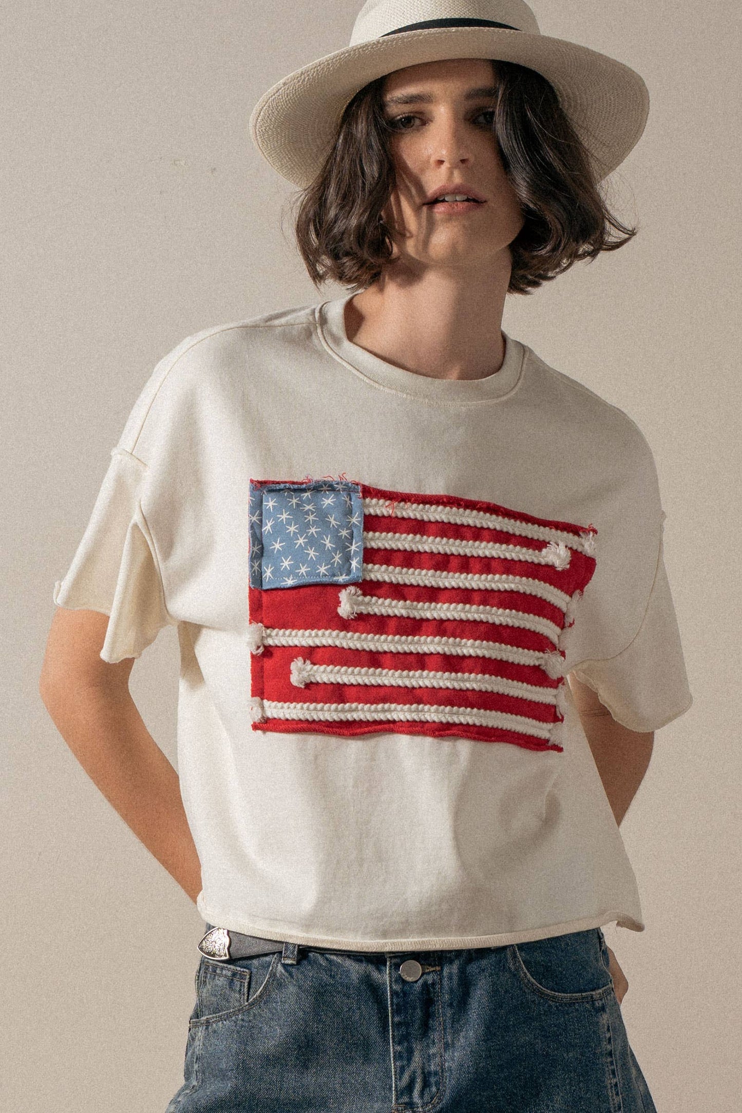 American Flag Rope Detail Graphic Tee