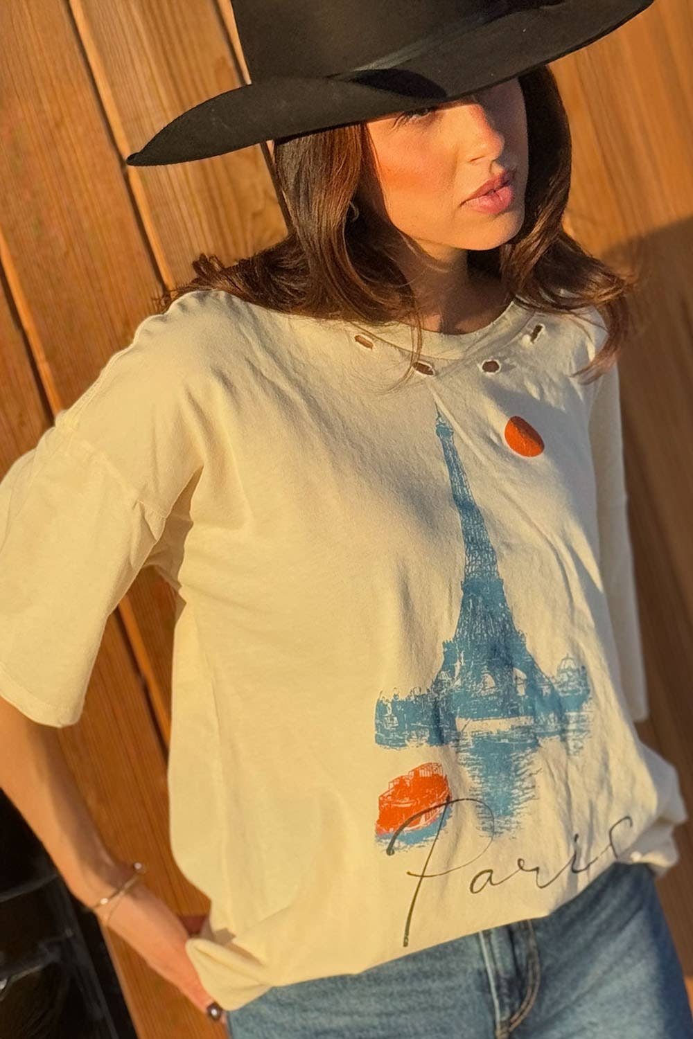 Eiffel Tower Oversized Vintage-Wash Graphic Tee