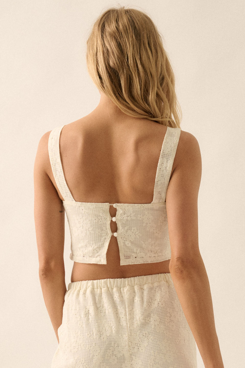 Floral Lace Cropped Square-Neck Tank Top