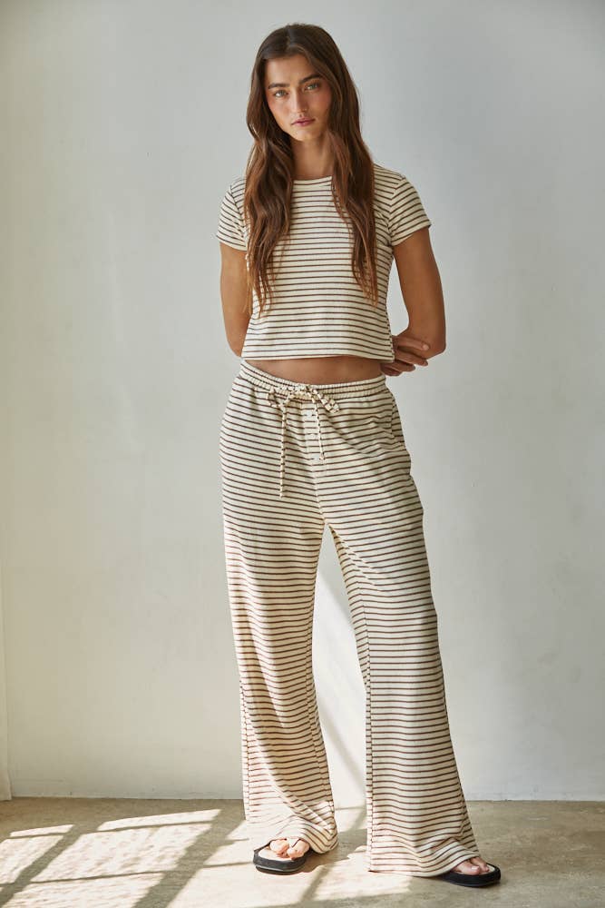 Knit Polyester Cotton Striped Short Sleeve Top