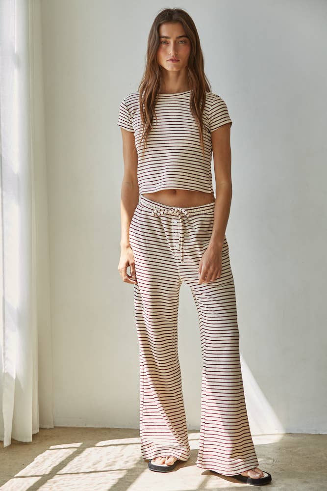Knit Polyester Cotton Striped Short Sleeve Top