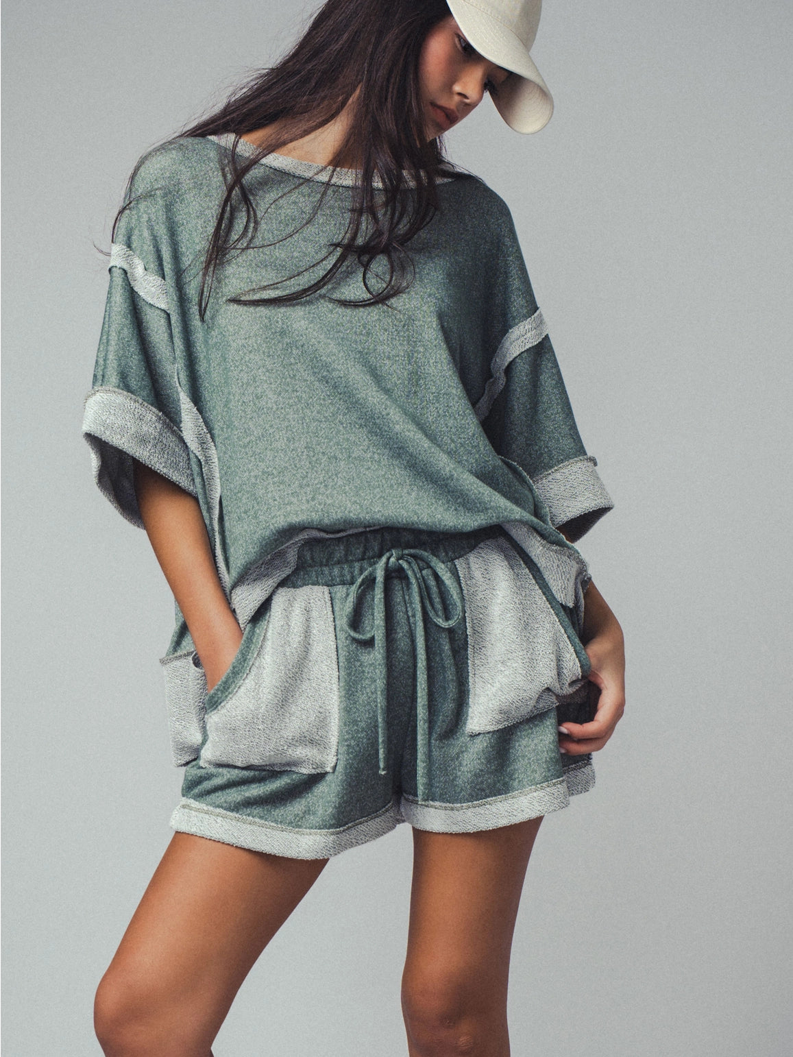 Garner Cozy Reverse Stitch Colorblock Short