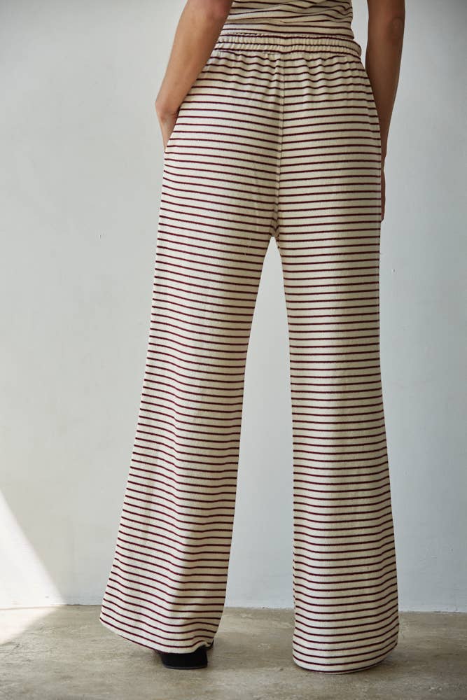 Knit Polyester Cotton Striped Flare Pants