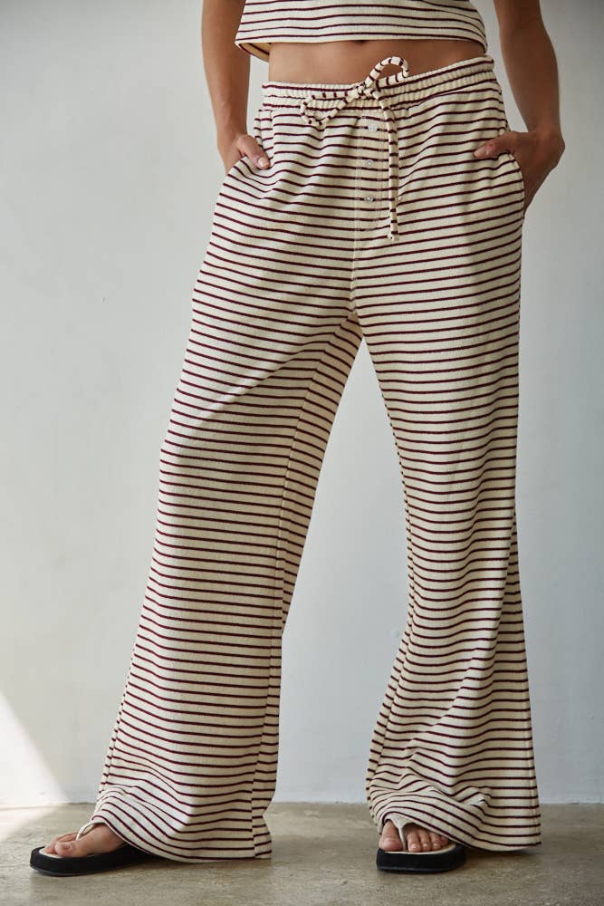 Knit Polyester Cotton Striped Flare Pants