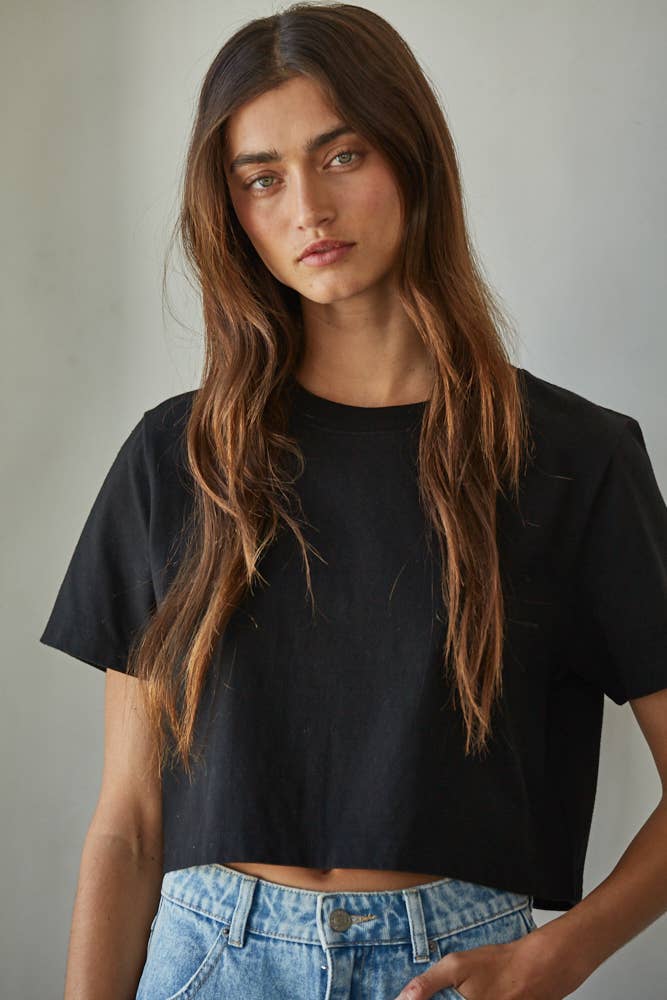 Round Neck Short Sleeve Crop Top