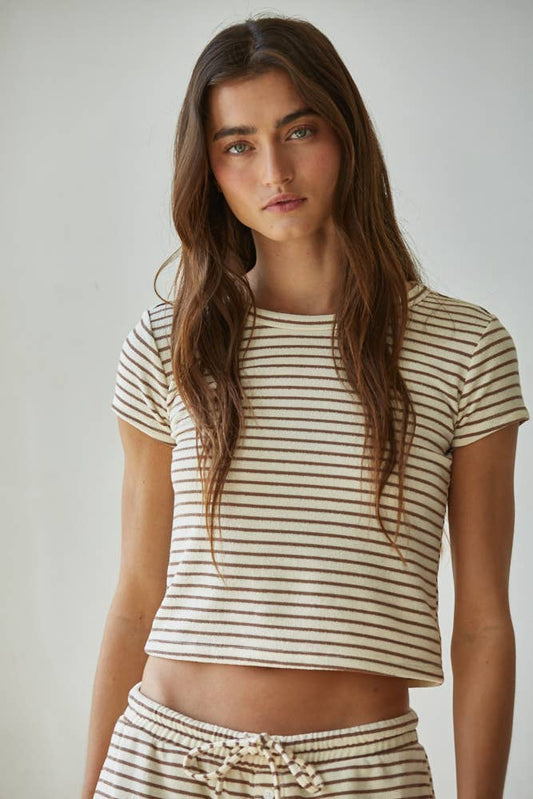 Knit Polyester Cotton Striped Short Sleeve Top