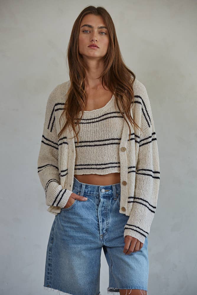 Knit Polyester Striped Round Neck Sleeveless Tank