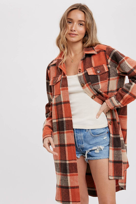 FLANNEL PLAID LONGLINE SHACKET