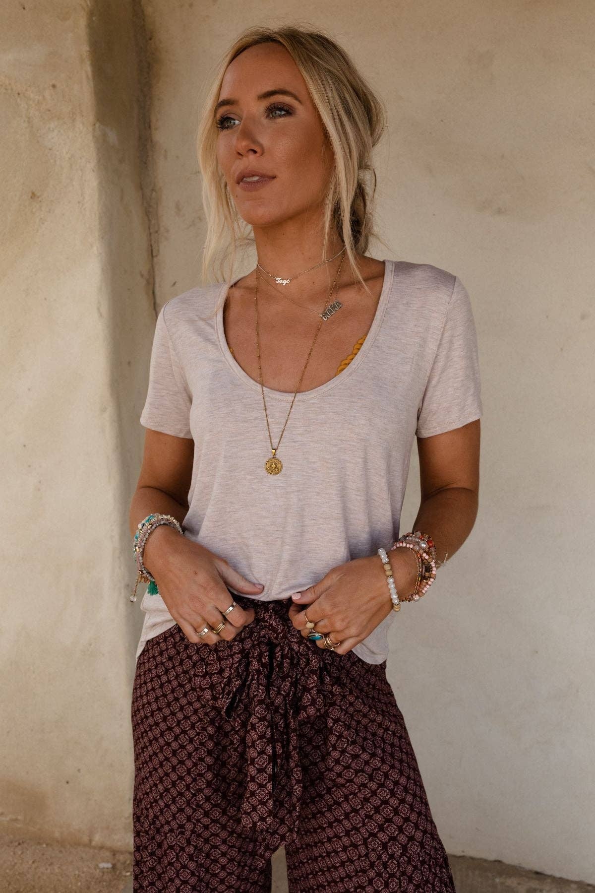 Scoop Neck Tee - Heather Oatmeal