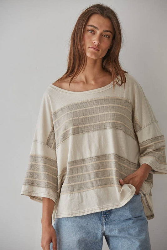 Knit Polyester Spandex Striped Short Sleeve Flowy Top