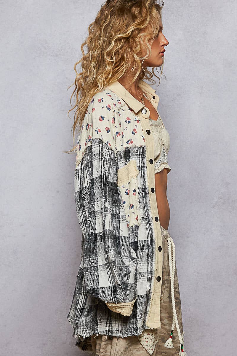 Long sleeve floral plaid jacket