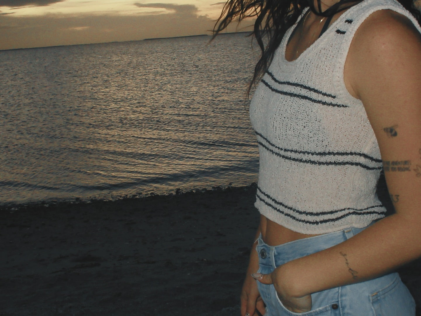 Knit Polyester Striped Round Neck Sleeveless Tank