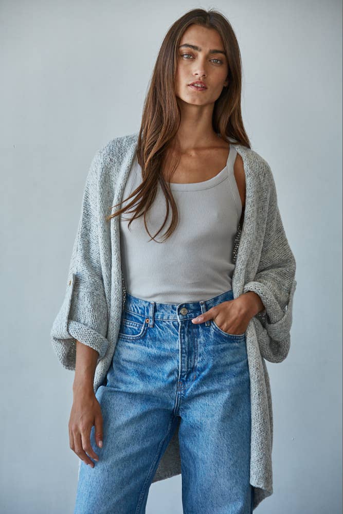 Knit Folded Quarter Sleeve Cardigan