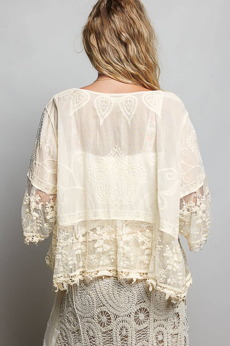 Lace Ruffle Trim Crochet Cardigan