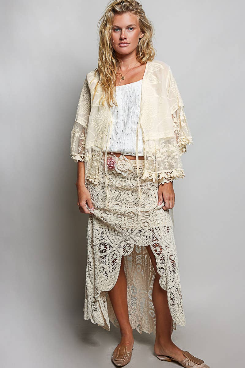Lace Ruffle Trim Crochet Cardigan