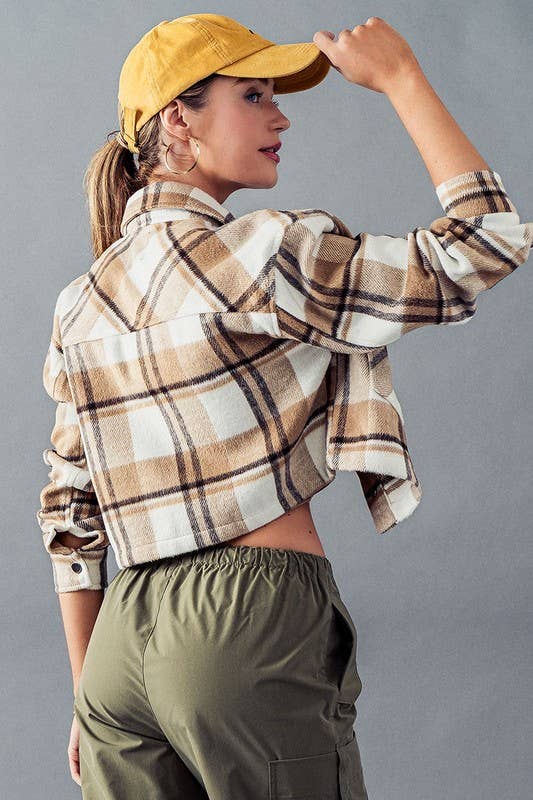 BELLA SNAP BUTTON PLAID CROP JACKET