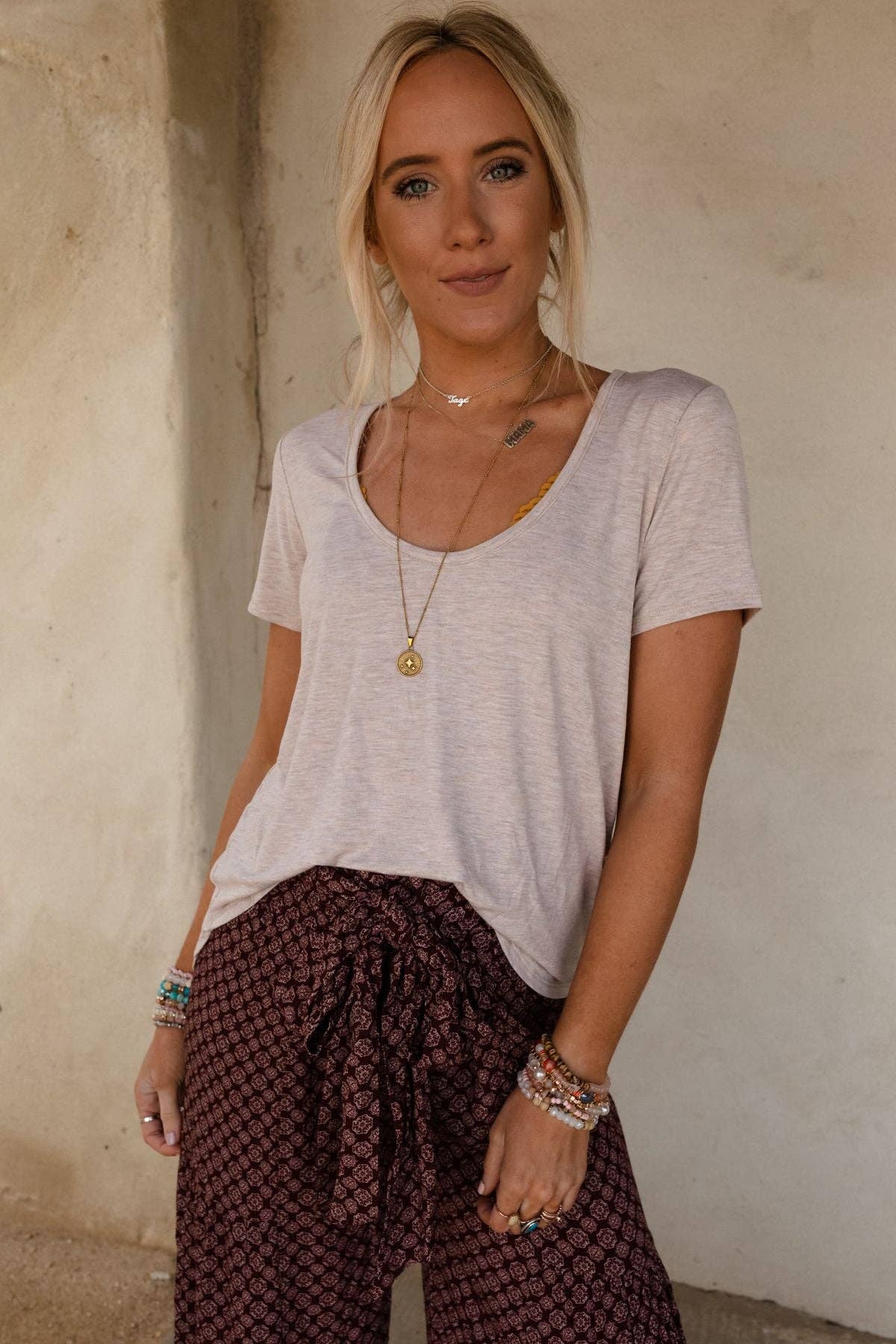 Scoop Neck Tee - Heather Oatmeal