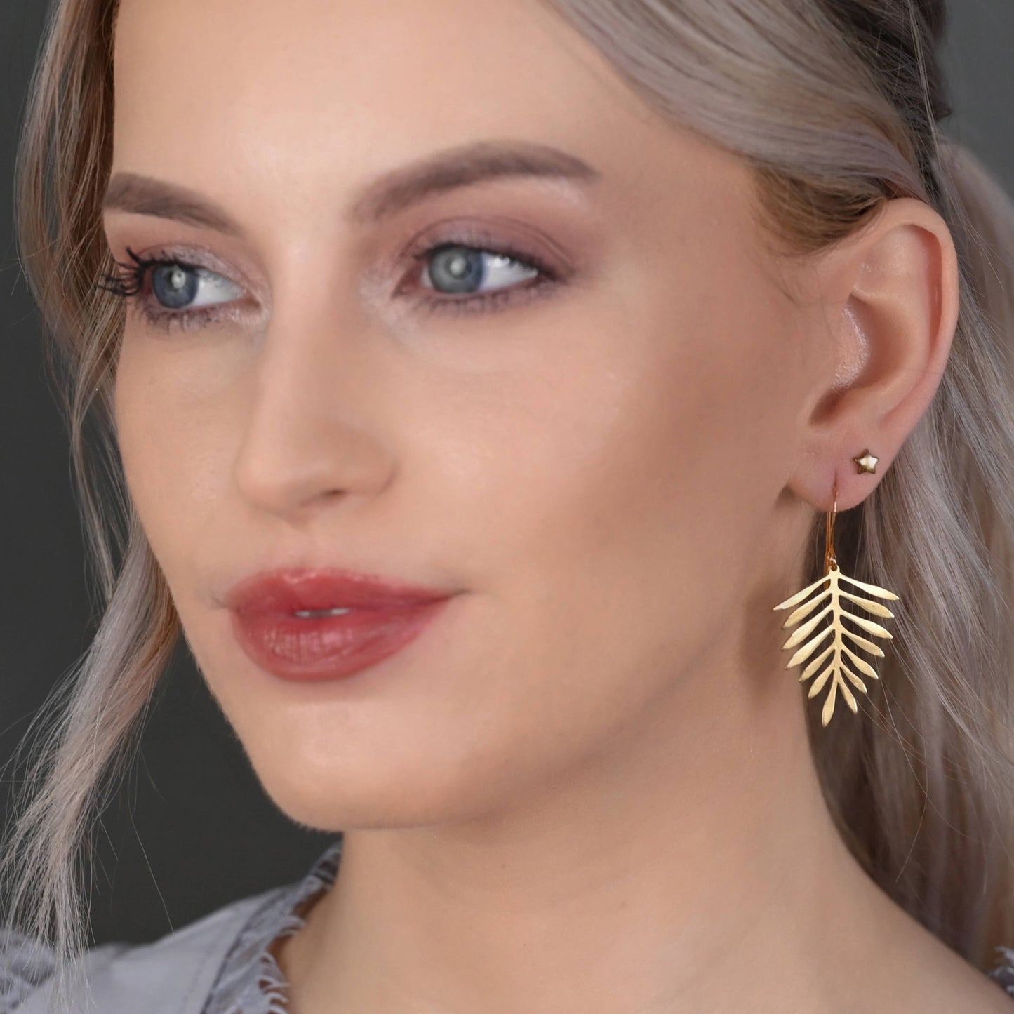 Simple Brass Fern Leaf  Earrings