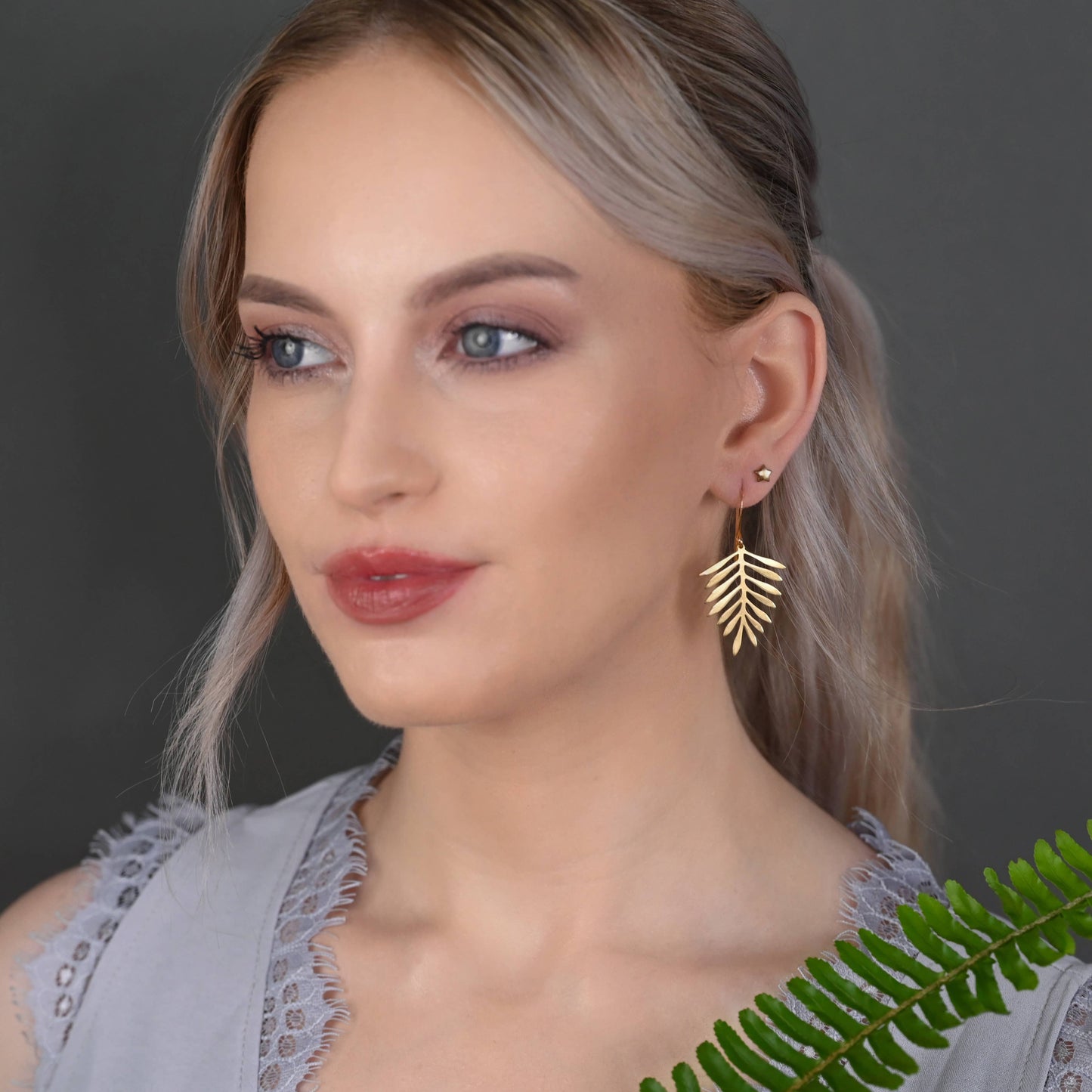 Simple Brass Fern Leaf  Earrings