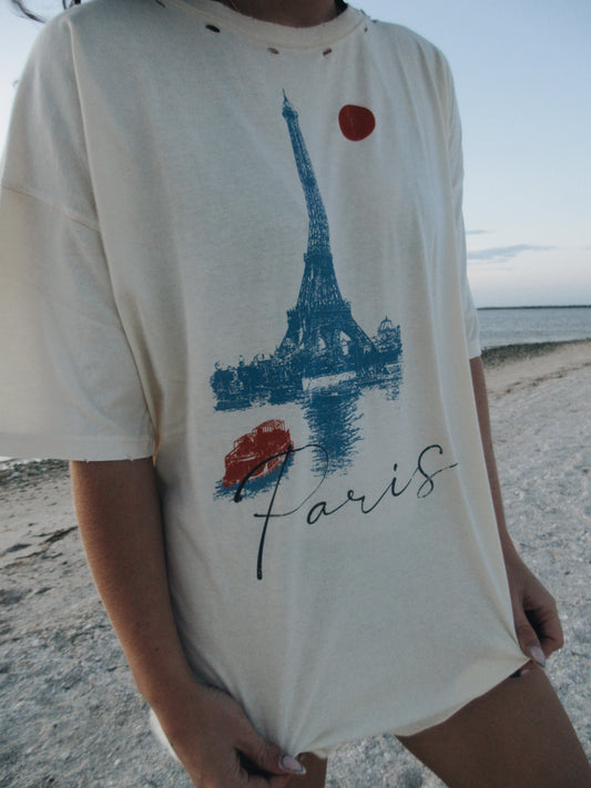 Eiffel Tower Oversized Vintage-Wash Graphic Tee