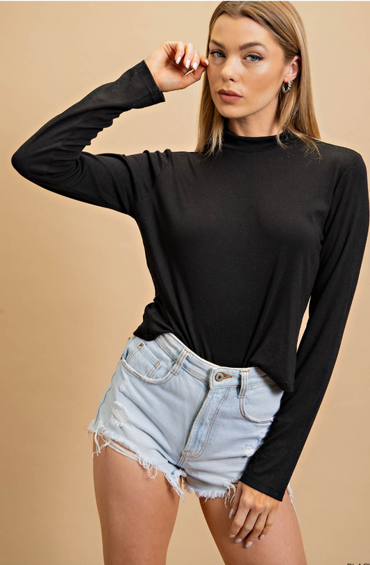 MOCK NECK LONG SLEEVE CROPPED TOP