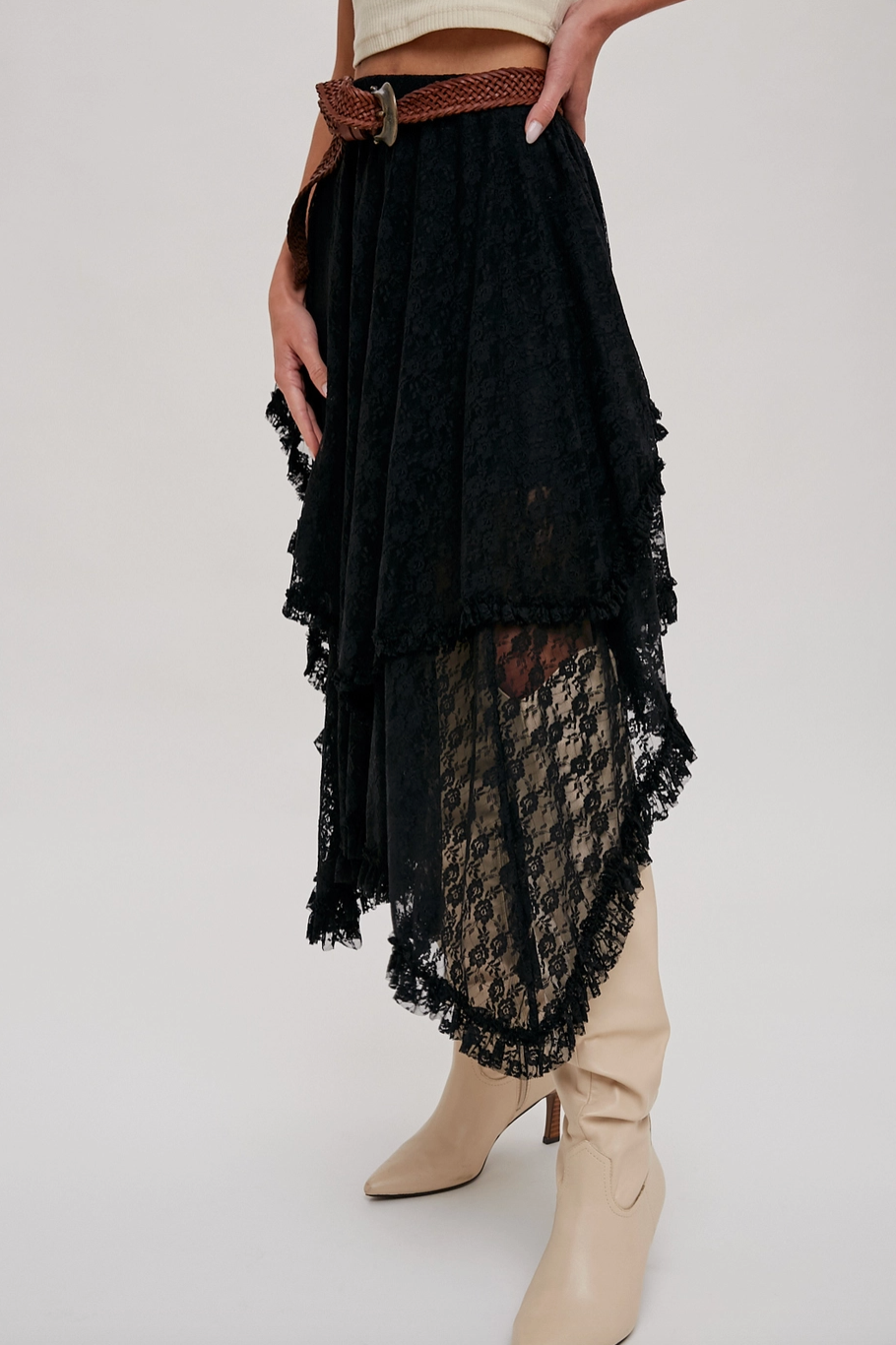 LACE TIER MIDI SKIRT