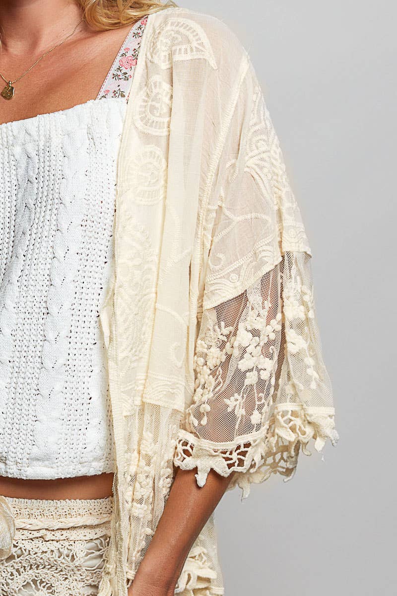Lace Ruffle Trim Crochet Cardigan