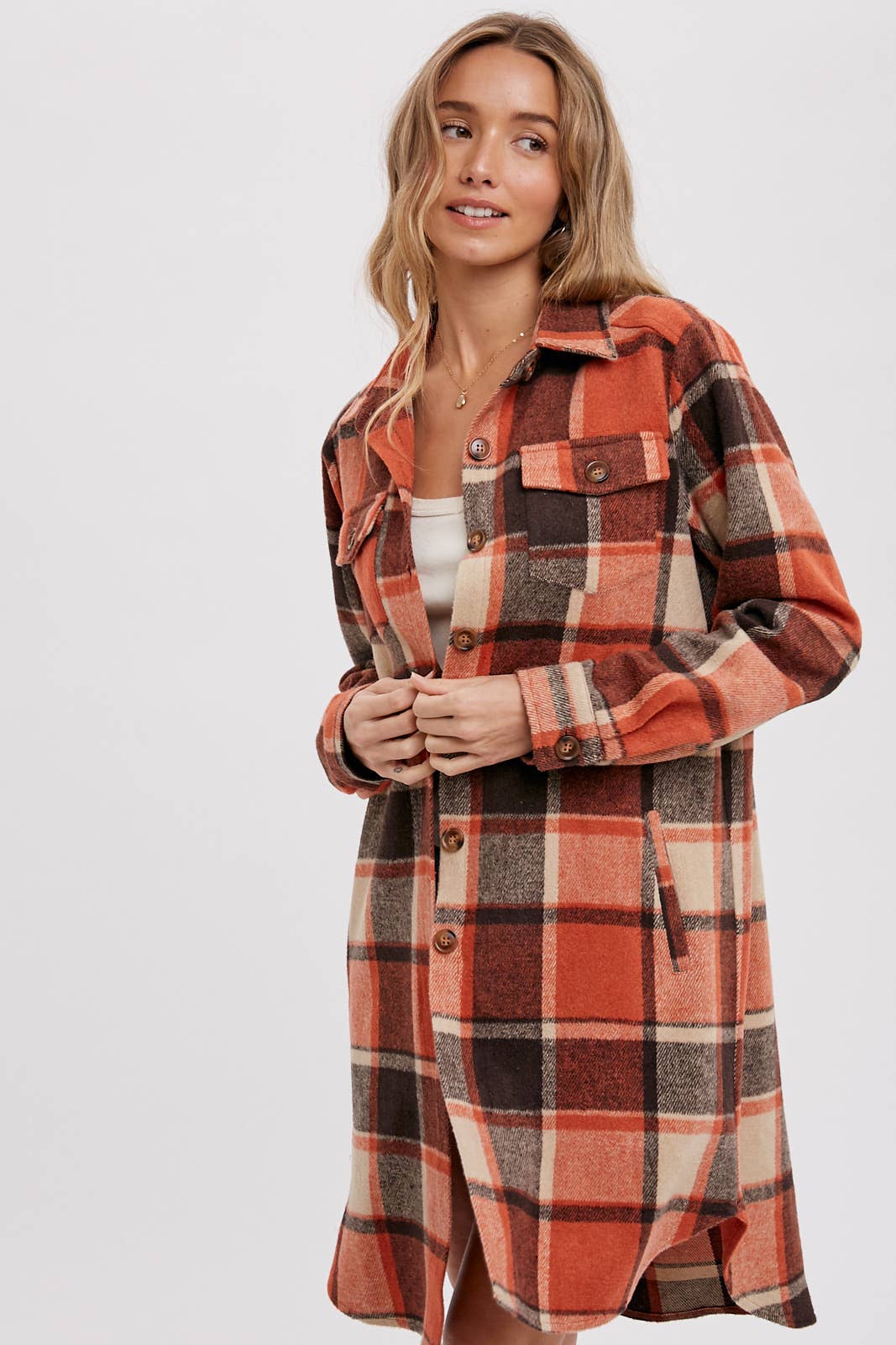 FLANNEL PLAID LONGLINE SHACKET