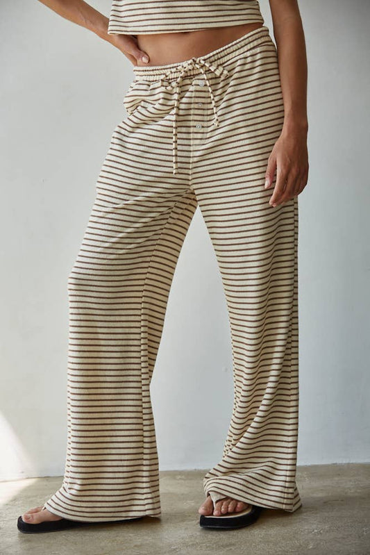 Knit Polyester Cotton Striped Flare Pants