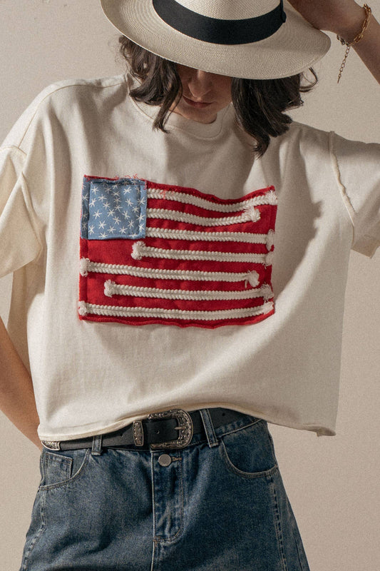 American Flag Rope Detail Graphic Tee