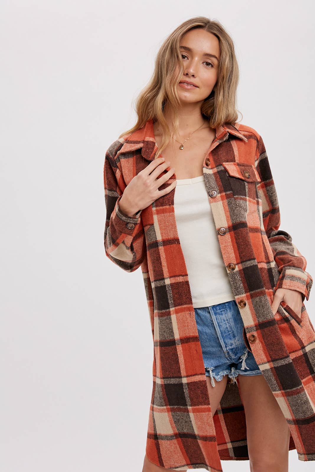 FLANNEL PLAID LONGLINE SHACKET