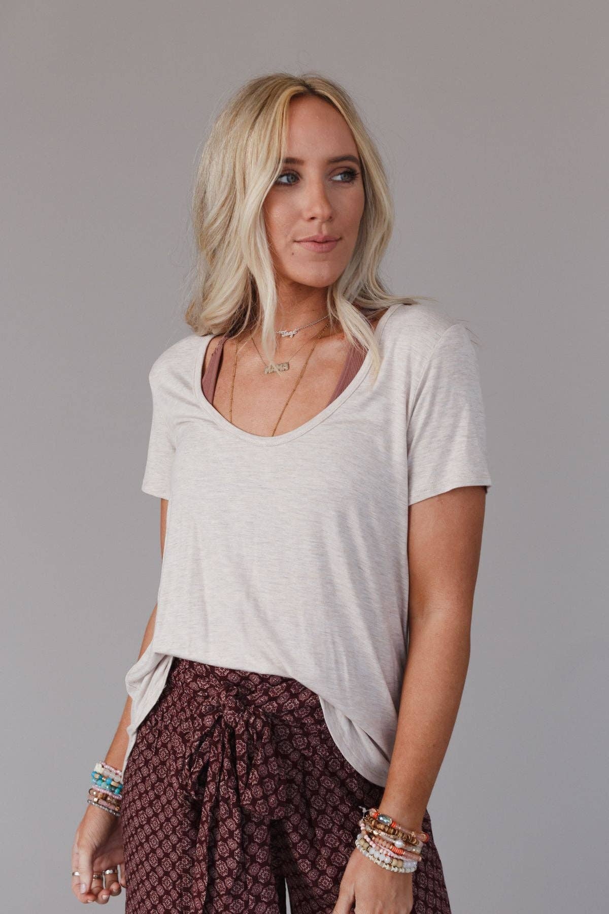 Scoop Neck Tee - Heather Oatmeal