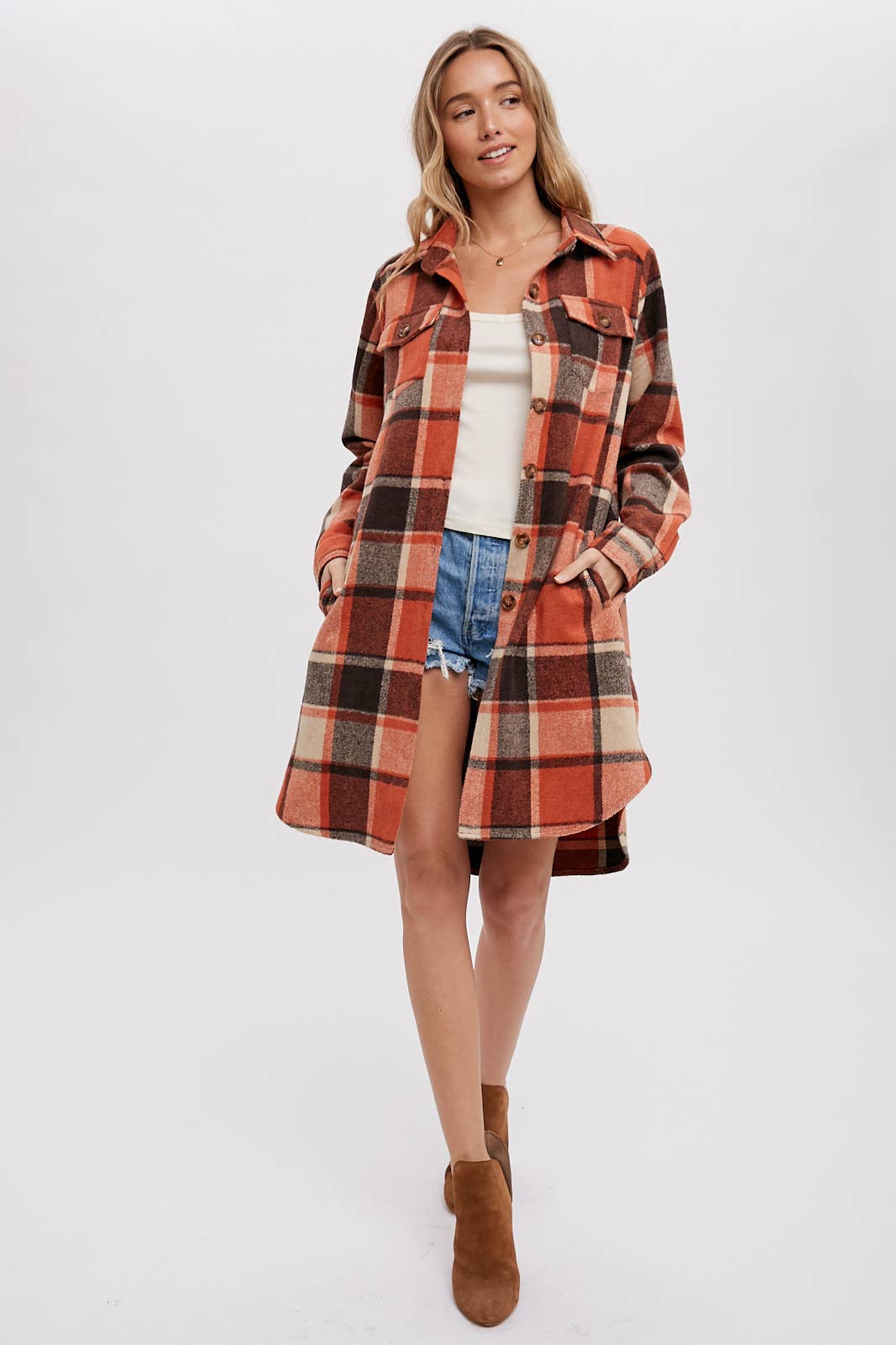FLANNEL PLAID LONGLINE SHACKET