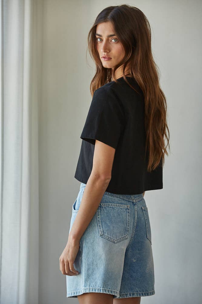 Round Neck Short Sleeve Crop Top