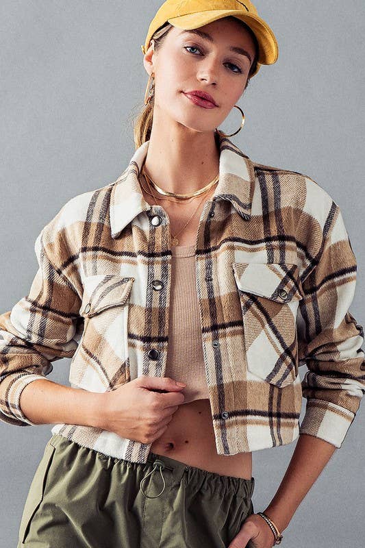 BELLA SNAP BUTTON PLAID CROP JACKET