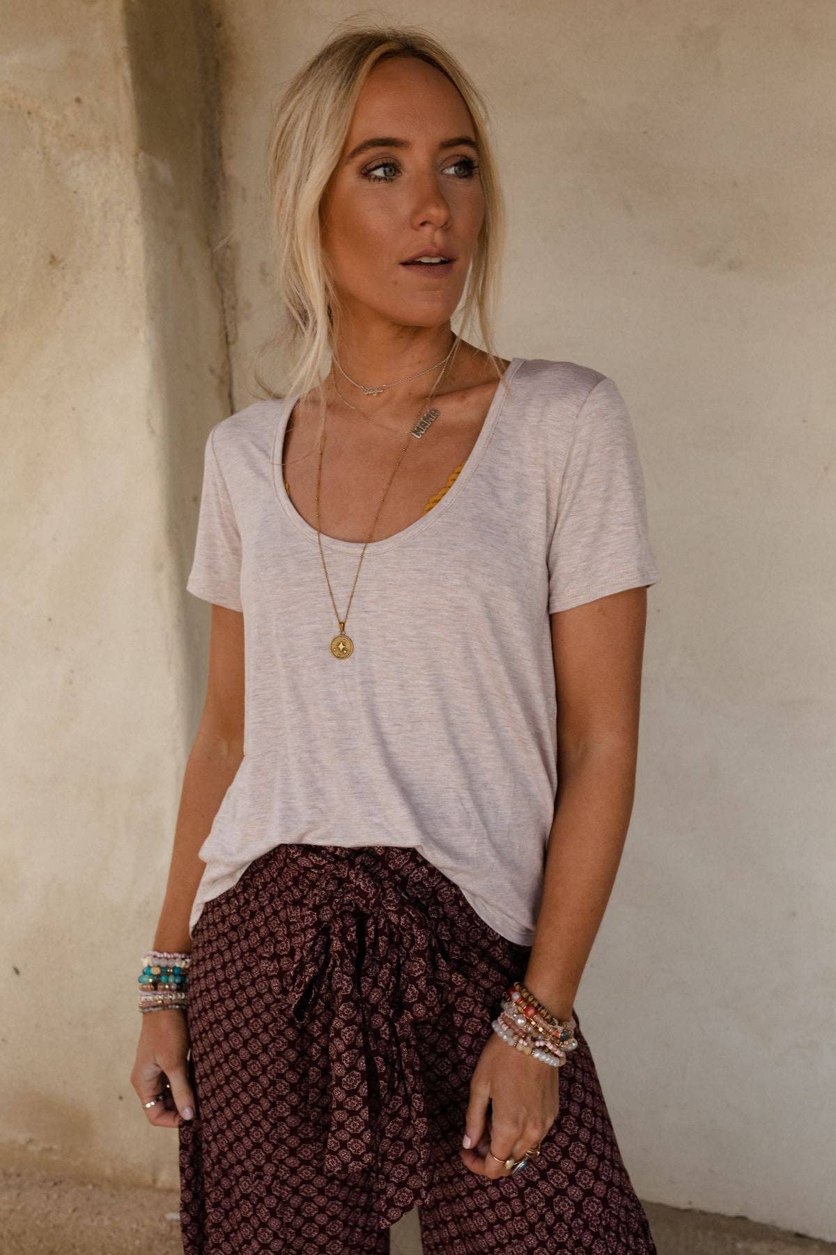 Scoop Neck Tee - Heather Oatmeal